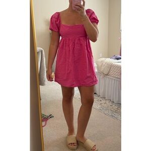 Pink Puff Sleeve Mini Dress